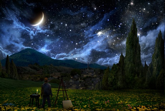 Lukisan Pemandangan Malam Hari - Starry Night Real View - 650x443 ...