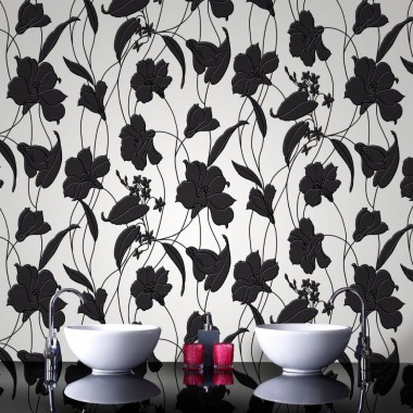 Bathroom Wallpaper Black On White Floral - 1120x1120 - Download HD