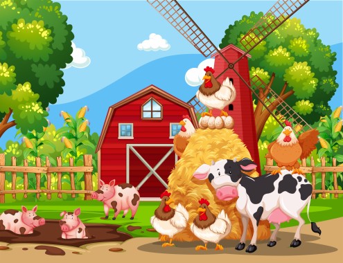 Farm Scene With Animals Vector - 5357x4107 - Download HD Wallpaper ...