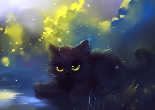 By Apofiss * Cute Black Cat Wallpaper - Anime Black Cat With Yellow