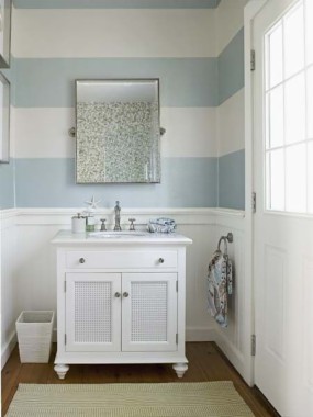Blue Striped Wallpaper In Bathroom - 300x400 - Download HD ...
