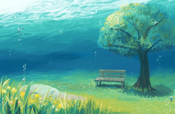 Anime Landscape, Underwater, Tree, Grass - Anime Landscape Wallpaper S8 ...