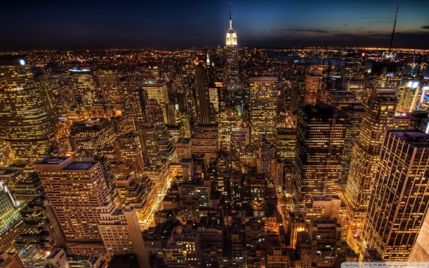 New York Dark City Night Lights Buildings View From - New York City ...