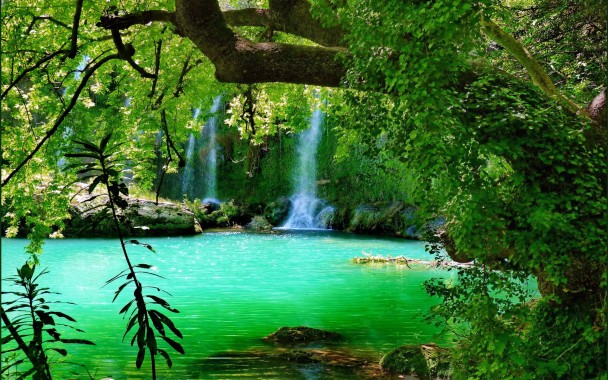 Green Forest Wallpaper Waterfalls Forest - 1920x1080 - Download HD ...